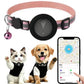 Pink reflective GPS pet tracker collar with breakaway buckle and bell on pets