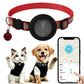 Red reflective GPS pet tracker collar with breakaway buckle and bell on pets