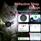 Cat GPS tracker collar with bell and reflective strap, worn by gray cat