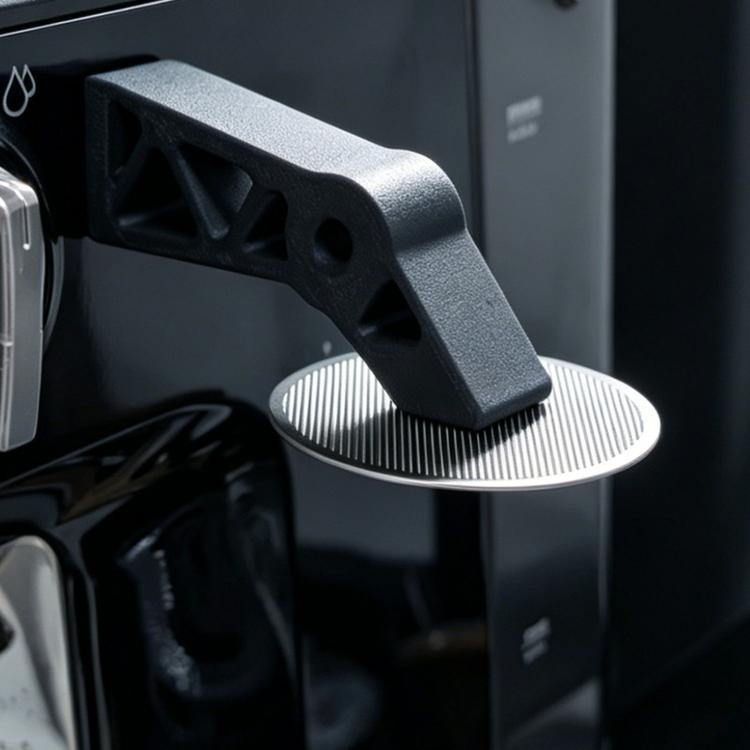 Magnetic espresso puck screen holder with gripped handle and cutout slots