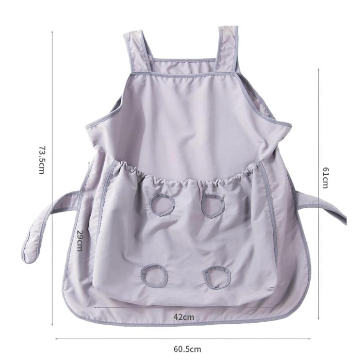 Light gray cat grooming apron with wide front pouch and paw-shaped cutouts, flat lay