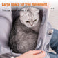 Gray cat grooming apron with large front pouch and side paw openings, cat peeking out