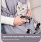 Gray cat grooming apron with open-hole front pouch for easy trimming access