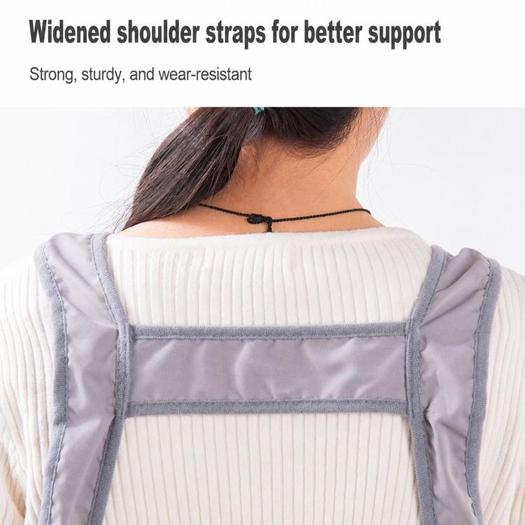 Back view of gray cat grooming apron with wide shoulder straps and center panel
