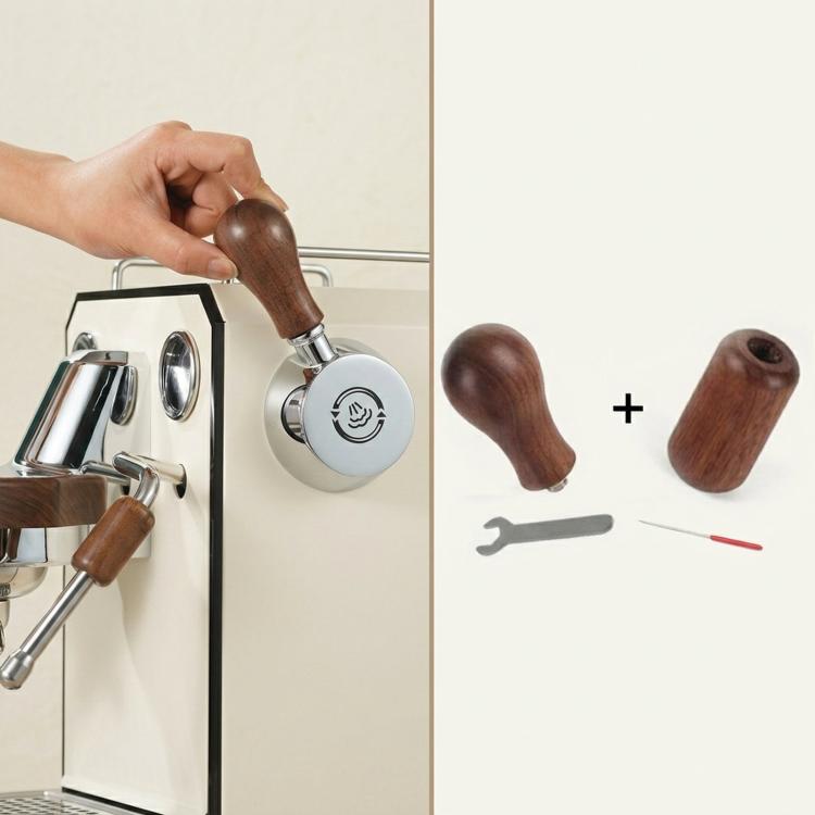 Walnut wood steam lever handle pair and steam wand sleeve with tools
