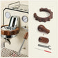 Walnut wood espresso machine accessory set: protective ring, lever handle, and sleeve