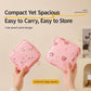 Pink peach-print storage pouches, two sizes shown with zipper closure and drawstring pull.