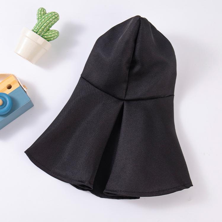 Black hooded nun-style pet costume dress, flared skirt shape with rounded hood.