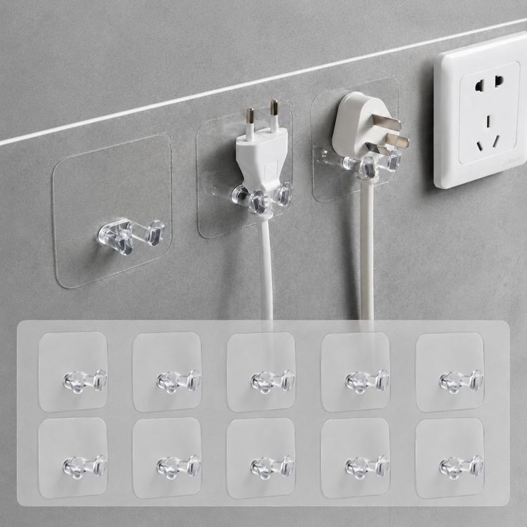 Set of 10 adhesive clear wall hooks for hanging rackets, no-drill wall mounting