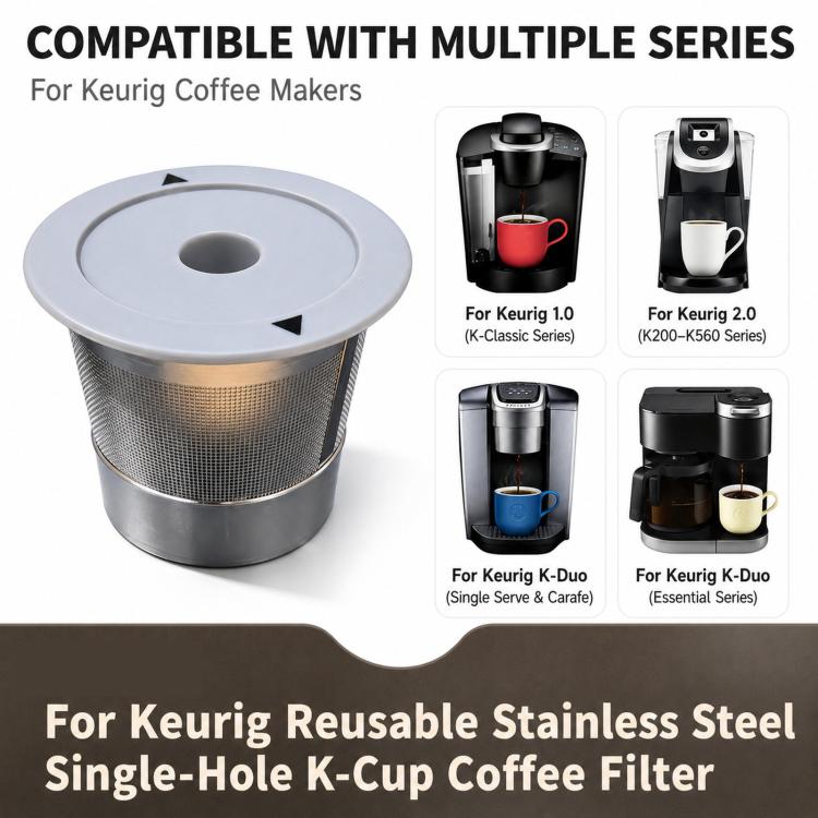 Stainless steel reusable single-hole K-cup coffee filter pod