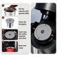 Reusable K-cup filter pod shown in multi-step filling and brewing use