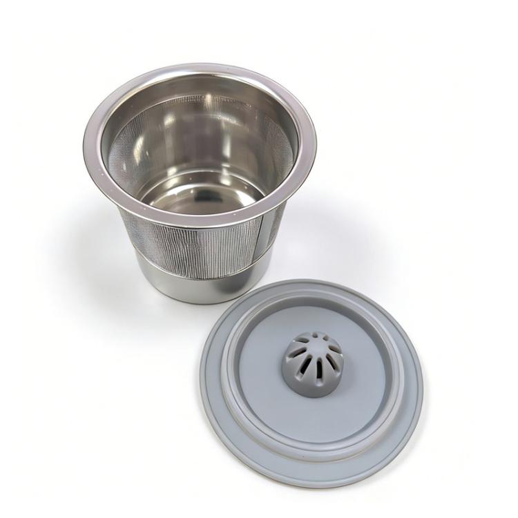 Stainless steel reusable K-cup filter pod with separate lid and perforated base