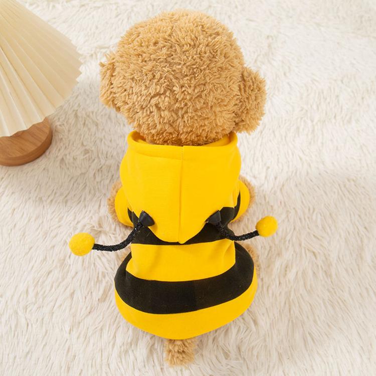 Yellow and black striped dog hoodie coat with dangling pom-pom straps