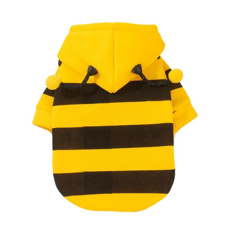 Yellow dog hoodie coat with black striped belly panel and hood