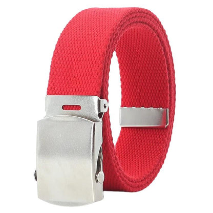 Men's canvas web belt, red, with automatic slider buckle and silver-toned hardware