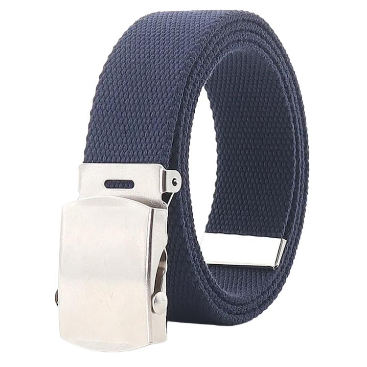 Men's canvas web belt, navy, with automatic slider buckle and silver-toned hardware