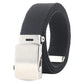 Men's narrow canvas web belt in dark color with silver automatic slider buckle