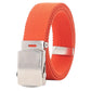 Orange canvas belt with silver automatic buckle and slider closure