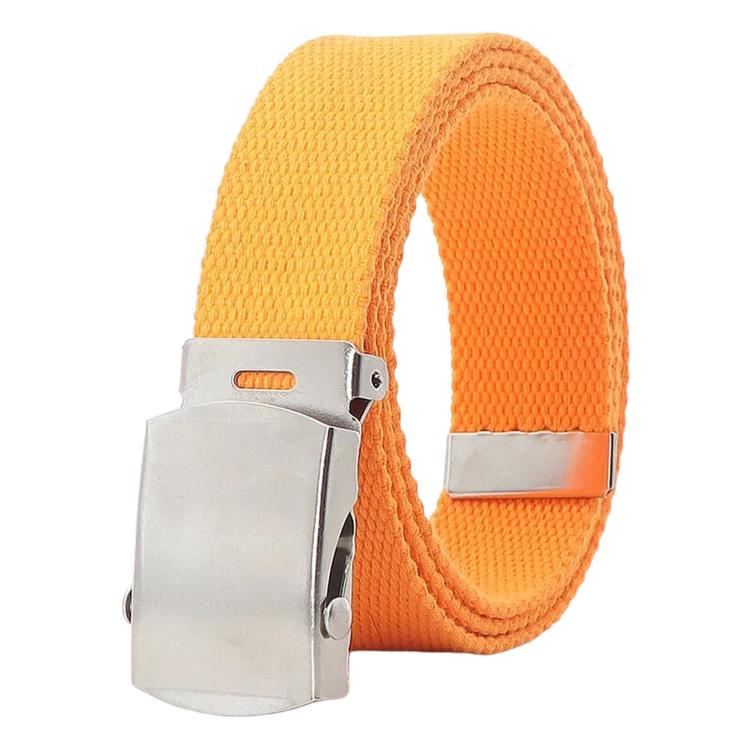 Bright orange canvas belt with silver automatic sliding buckle