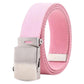Pink narrow web belt featuring a silver automatic slider buckle
