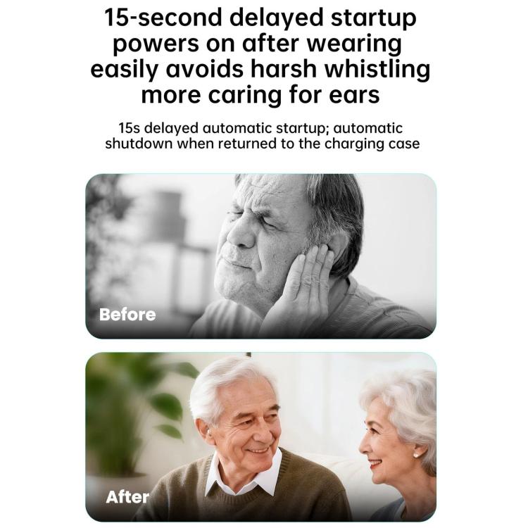 Light beige in-ear hearing aid in an older ear, comfortable daily wear