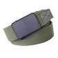 Men's army green elastic web belt with rectangular automatic buckle, textured woven strap