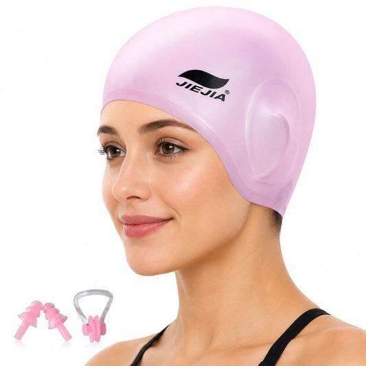 JIEJIA Swimming Silicone Ear-Protecting Swimming Cap With Earplugs And Nose Clip