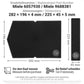 Black foam dryer filter with side notches, shown with size diagram