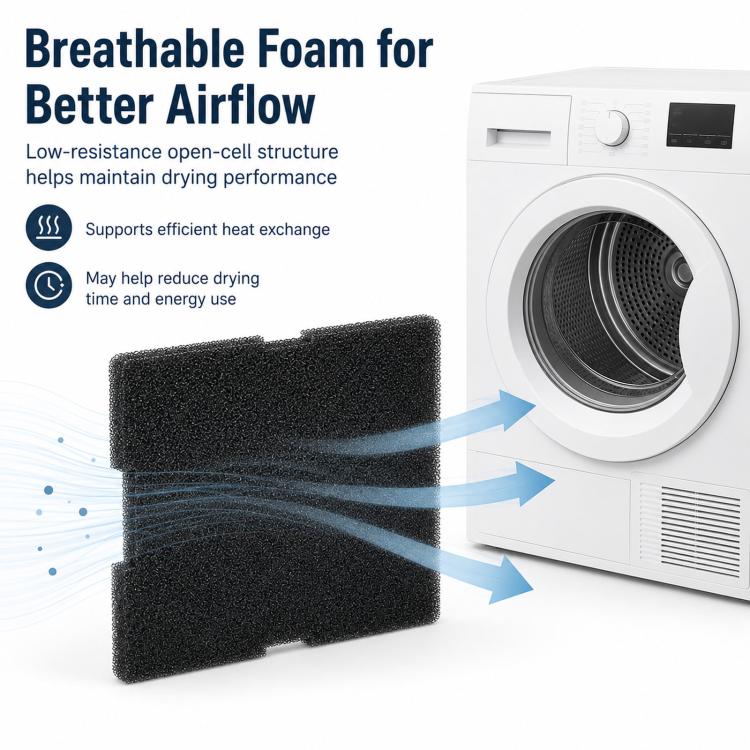 Black foam dryer filter pad for improved airflow