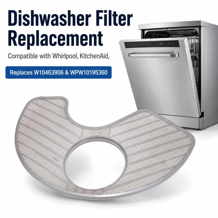 Dishwasher replacement filter, grey micro-mesh screen with center hole