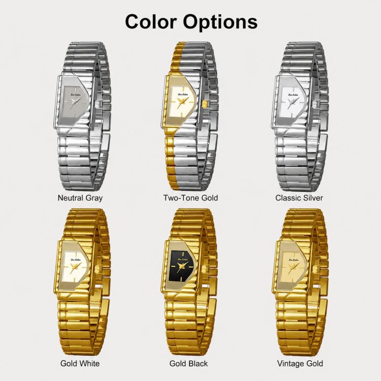 Women’s vintage quartz watch color options, showing multiple metal bracelet styles