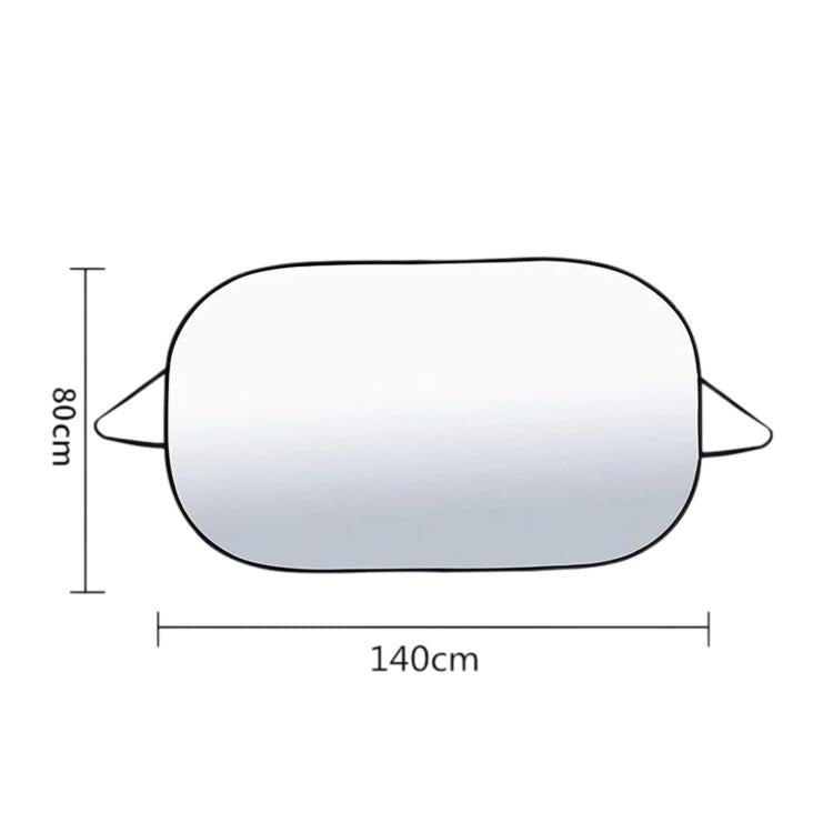 Front windshield sunshade size diagram, 140 x 80 cm silver reflective panel