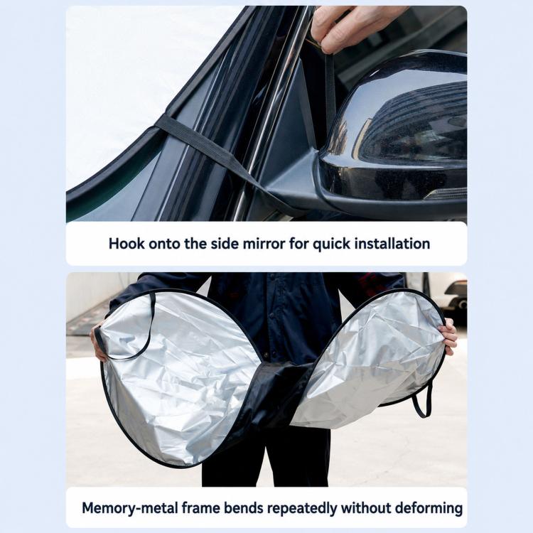Front windshield sunshade with hook install and foldable silver reflective cover