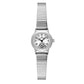 Silver-tone small round watch with ribbed expansion band and white dial with seconds subdial