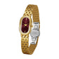 Oval quartz dress watch with gold metal bracelet and burgundy red dial