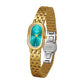 Oval quartz dress watch with gold metal bracelet and teal green dial
