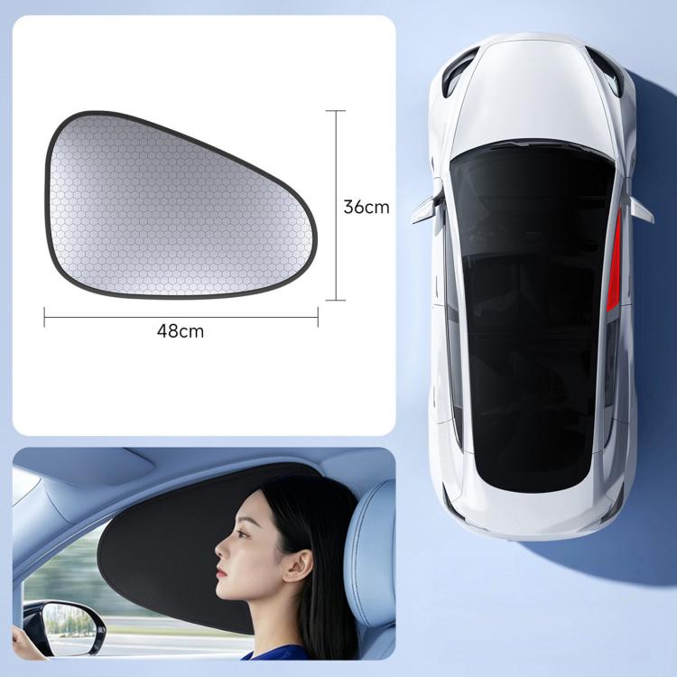 Car window sunshade set, single grey hex-pattern panel with black edge, 48x36cm