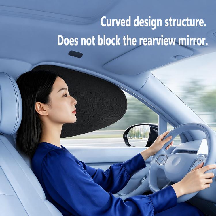 Curved car window sunshade panel installed over rear side window