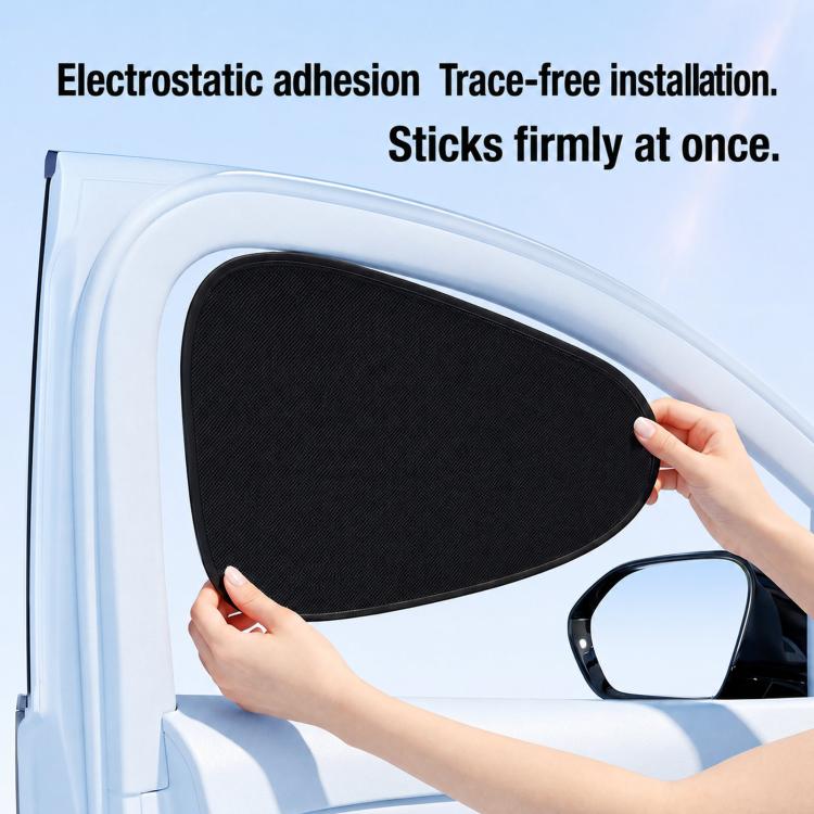Electrostatic car window sunshade panel being applied, dark fabric with black edge