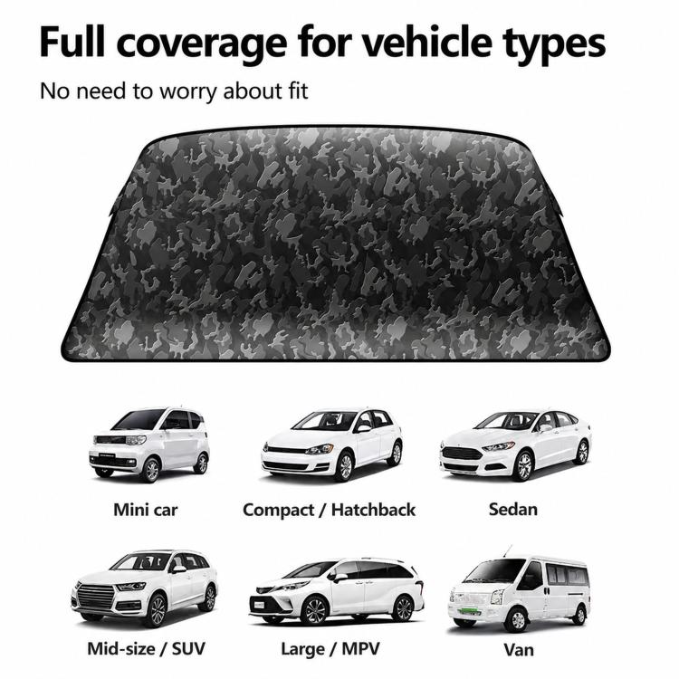 Camouflage Thickened Windproof Car Snow Shield Magnetic Windshield Snow & Sun Cover, Large, Small
