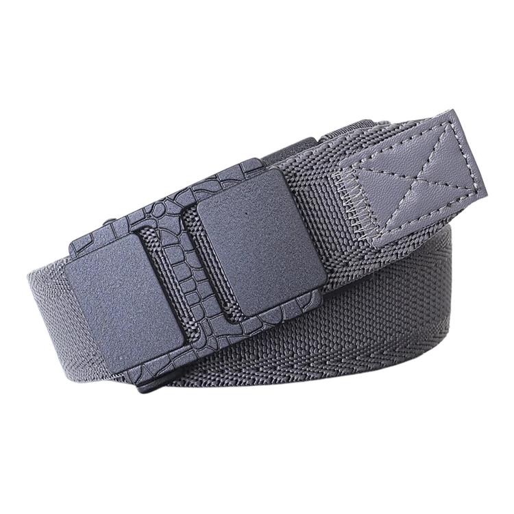 Dark gray elastic braided belt with automatic sliding buckle, woven nylon webbing