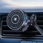 Magnetic phone cooler fan close-up on a car vent with rotating cooling ring