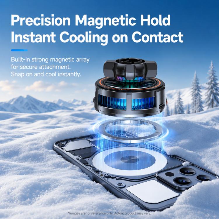Magnetic phone cooling fan ring resting on a smartphone for instant contact cooling