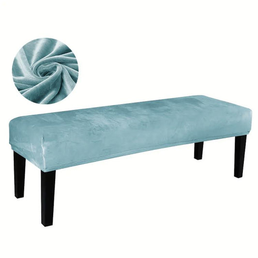 Light blue velvet stretch bench cover slipcover with elastic fit for rectangular bench