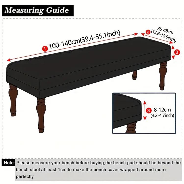 Velvet Stretch Bench Cover Elastic Rectangular Dining Bench Slipcover With Straps