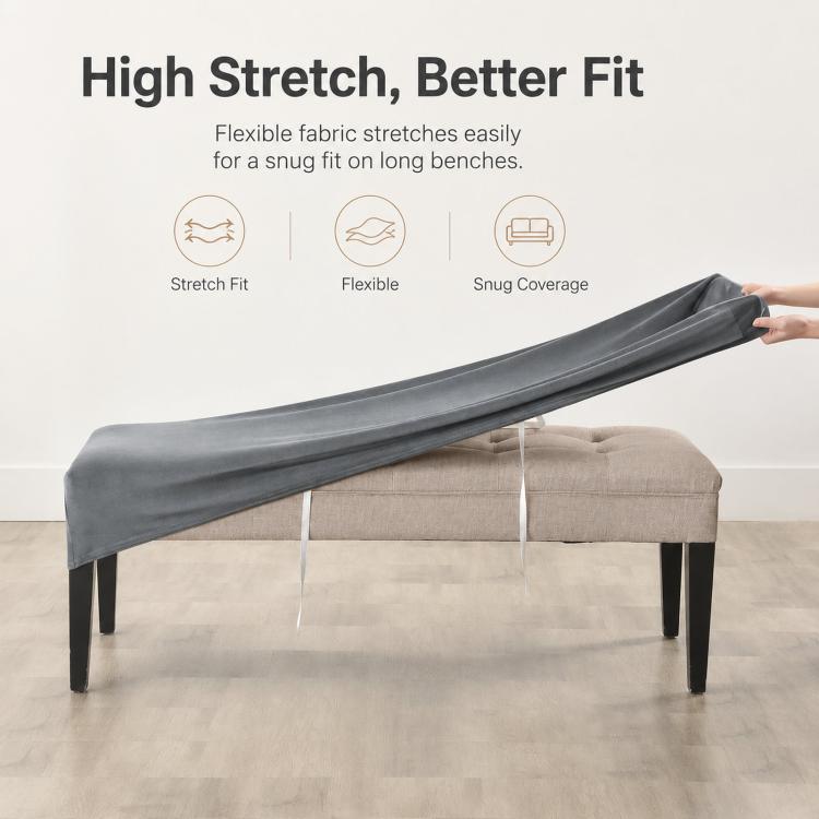 Velvet Stretch Bench Cover Elastic Rectangular Dining Bench Slipcover With Straps