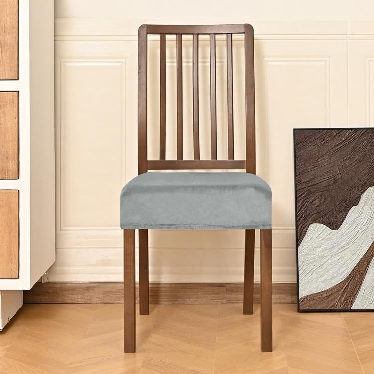 Light gray velvet chair seat cushion cover, fitted on dining chair seat