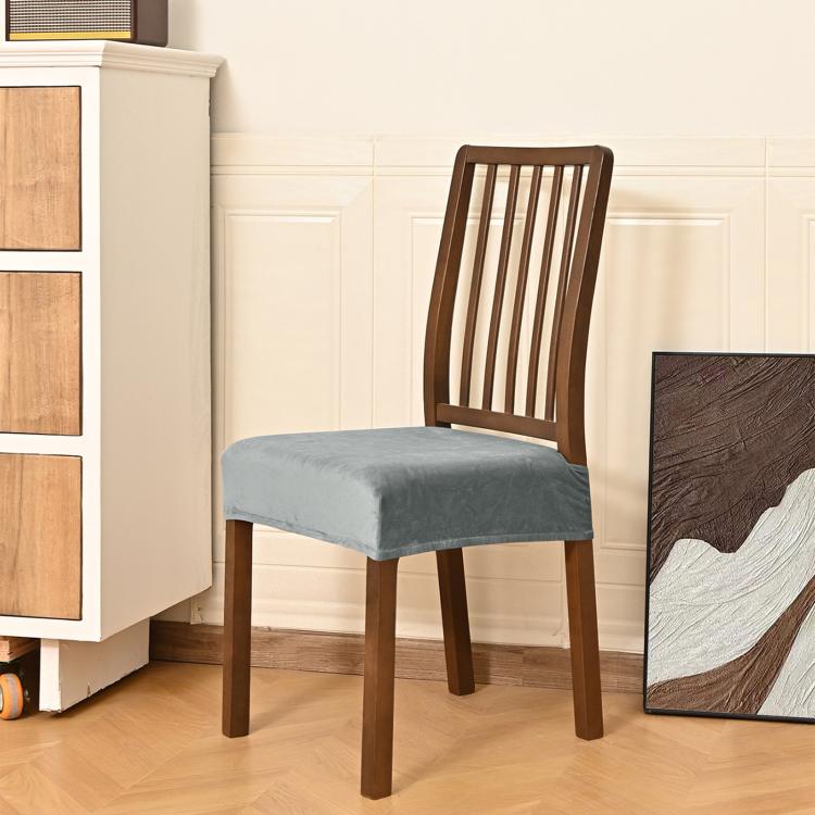 Dark blue-gray velvet chair seat cushion cover, fitted on dining chair seat