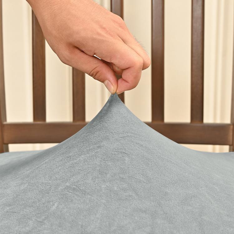 Gray velvet chair seat cover edge, hand adjusting strap buckle