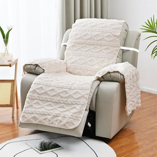 Fleece Recliner Chair Cover Non-Slip T-Shape Sofa Slipcover With Buckle Strap, Single-seater